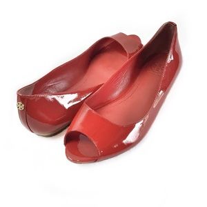 Tory Burch Cornelia Open Toe Patent Leather Flats